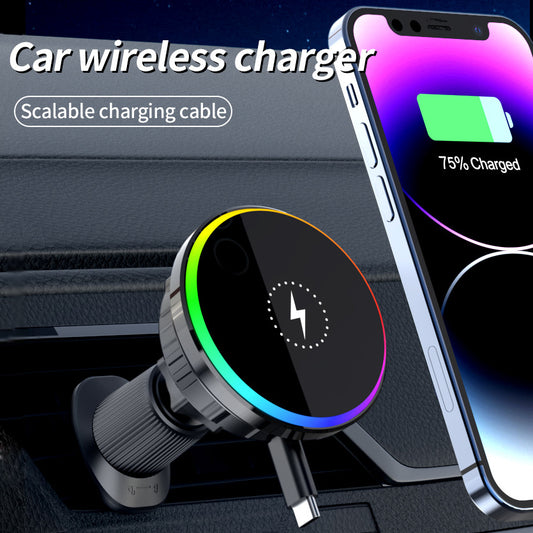 Foreign trade special for car wireless charger, hidden telescopic cable 15W magnetic fast charging car mobile phone holder