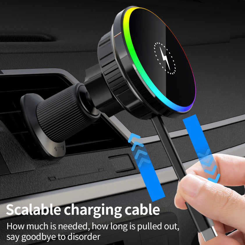 Foreign trade special for car wireless charger, hidden telescopic cable 15W magnetic fast charging car mobile phone holder