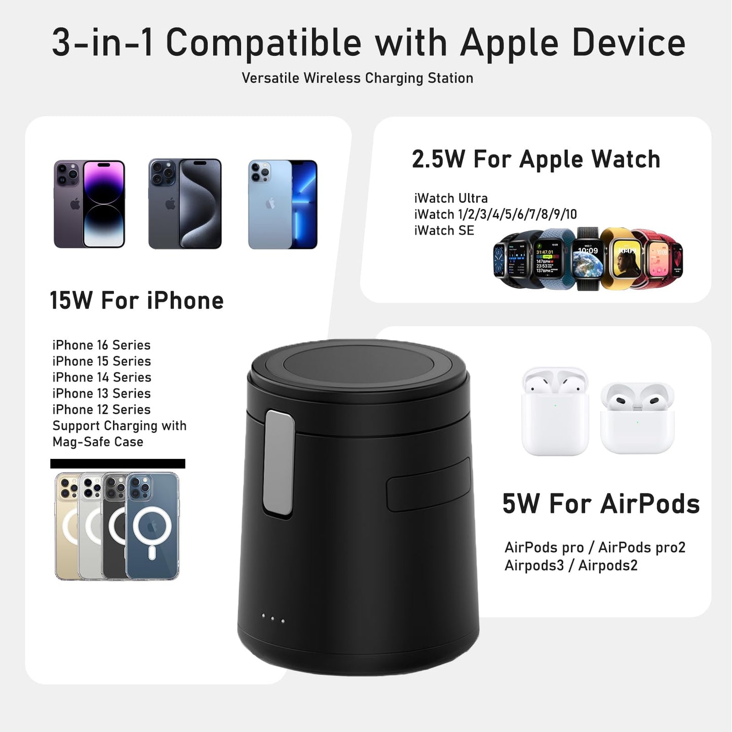 XW10 Rubik's Cube Spin Wireless Charger Strong Magnetic 15W Fast Charge 3-in-1 New Desktop Wireless Charge Cross-border