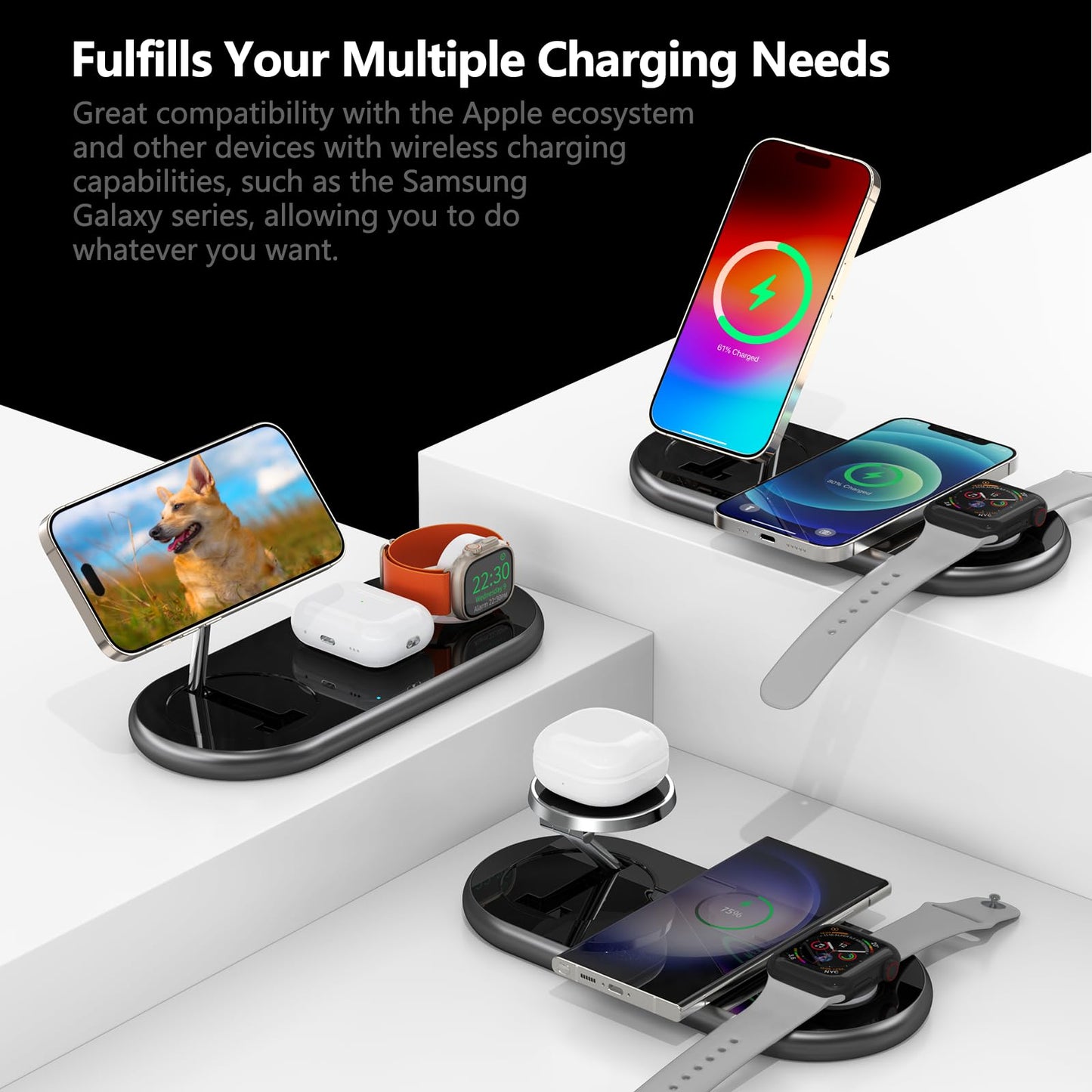New folding wireless charger 3-in-1 wireless charging magnetic mobile phone watch earphone desktop charger