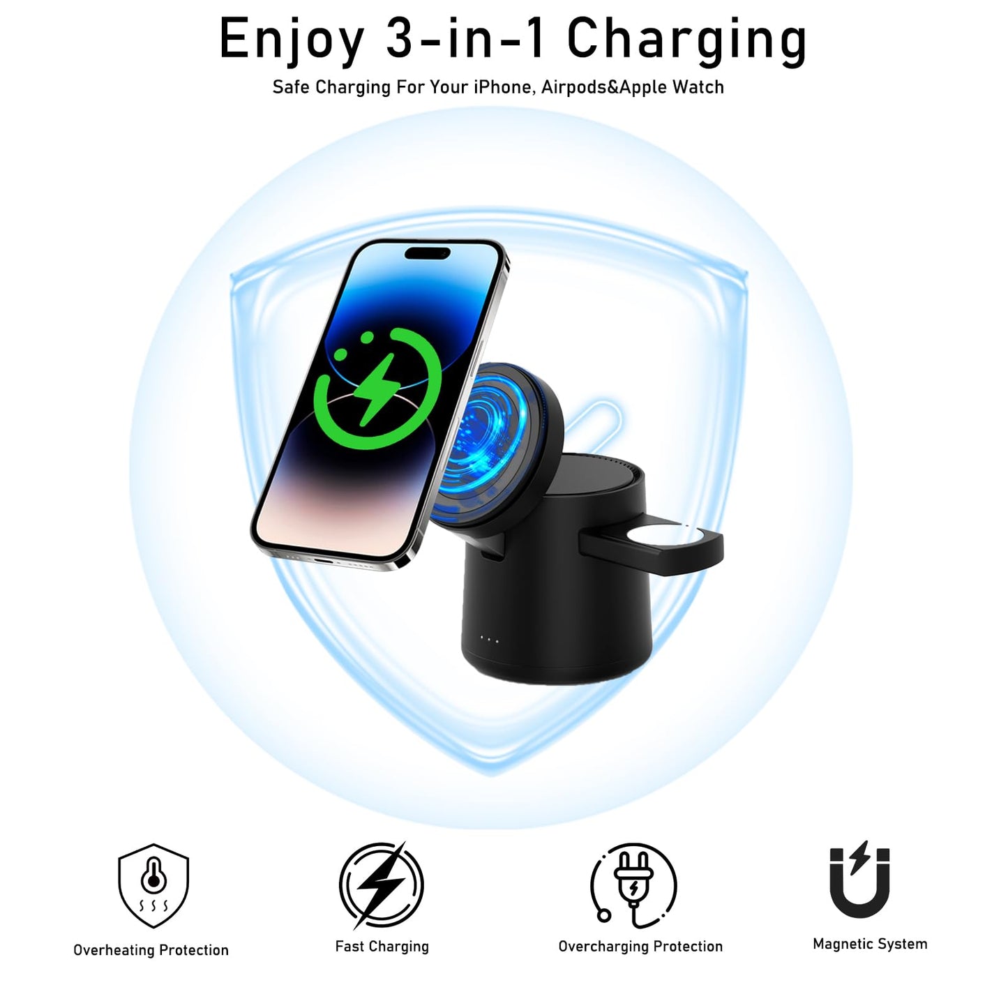 XW10 Rubik's Cube Spin Wireless Charger Strong Magnetic 15W Fast Charge 3-in-1 New Desktop Wireless Charge Cross-border