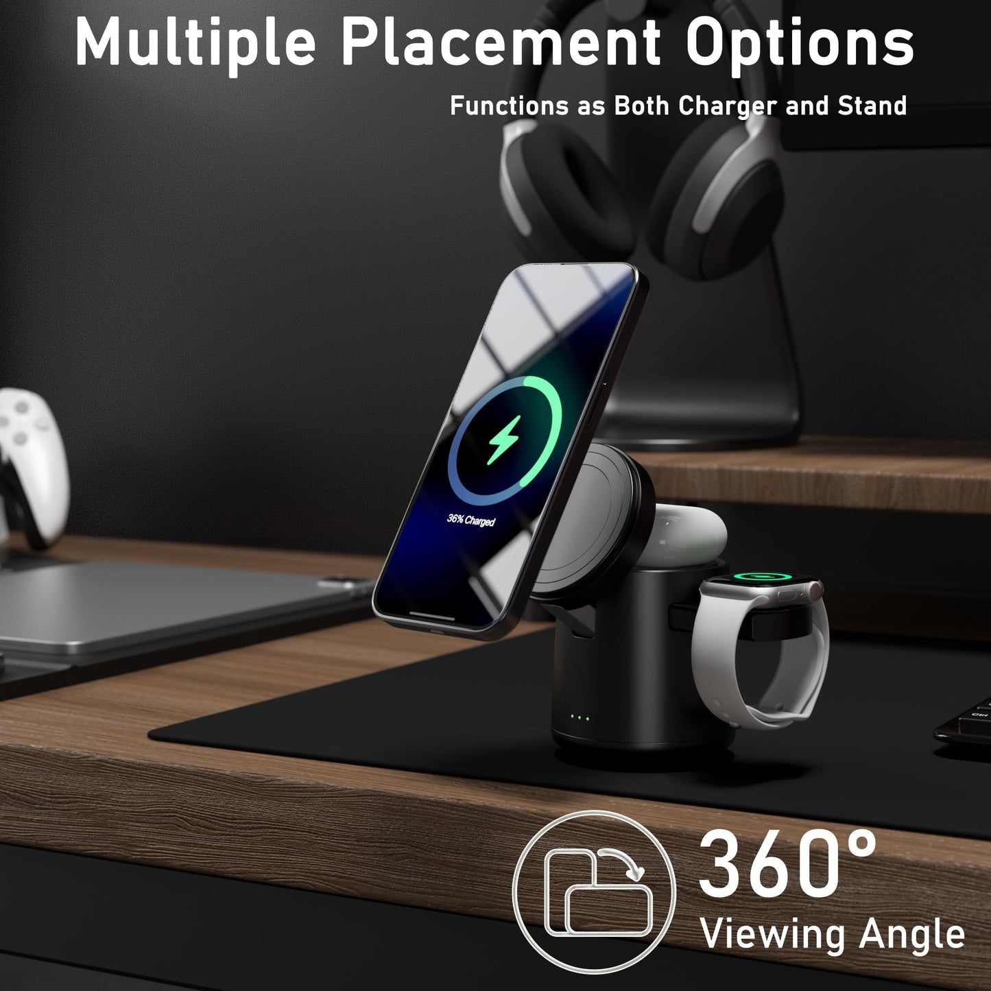 XW10 Rubik's Cube Spin Wireless Charger Strong Magnetic 15W Fast Charge 3-in-1 New Desktop Wireless Charge Cross-border